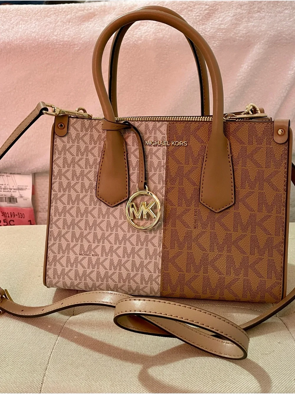 Michael Kors Two-Tone Brown and Beige Logo Satchel